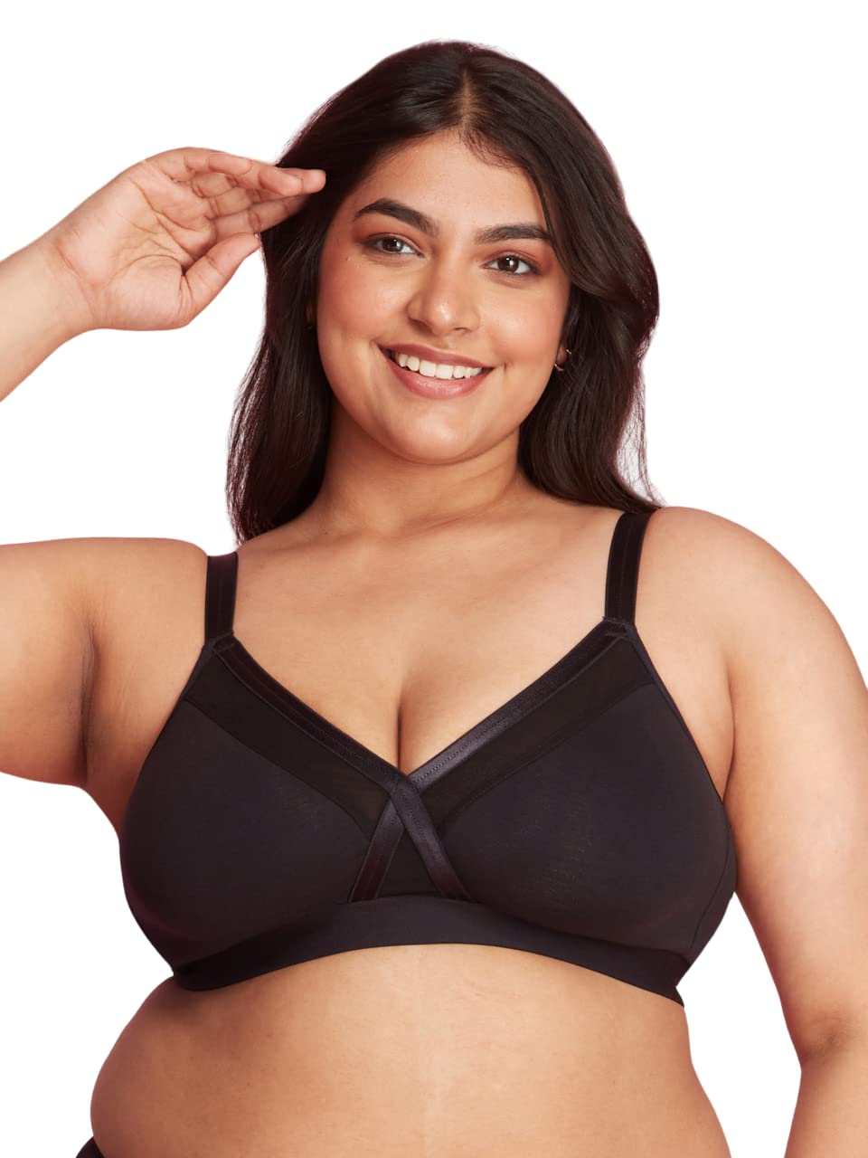 NYKD Womens X-Frame Laced Everyday Cotton Bra with Wide Bottom Band for Extra Support, Shape & Comfort | Non Padded | Wirefree |