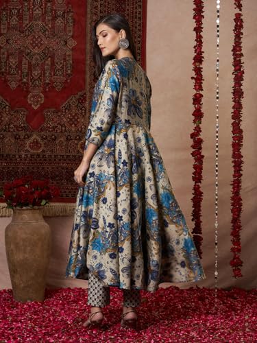 ANNI DESIGNER Womens Rayon Blend Straight Printed Kurta with Pant (VEDHAM Blue_XL_Blue_X-Large)