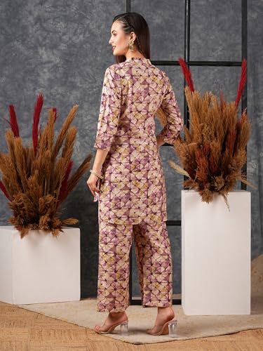 ANNI DESIGNER Womens Cotton Blend Printed Ethnic Co-ord Set (AYS Purple-NW_XL_Purple_X-Large)