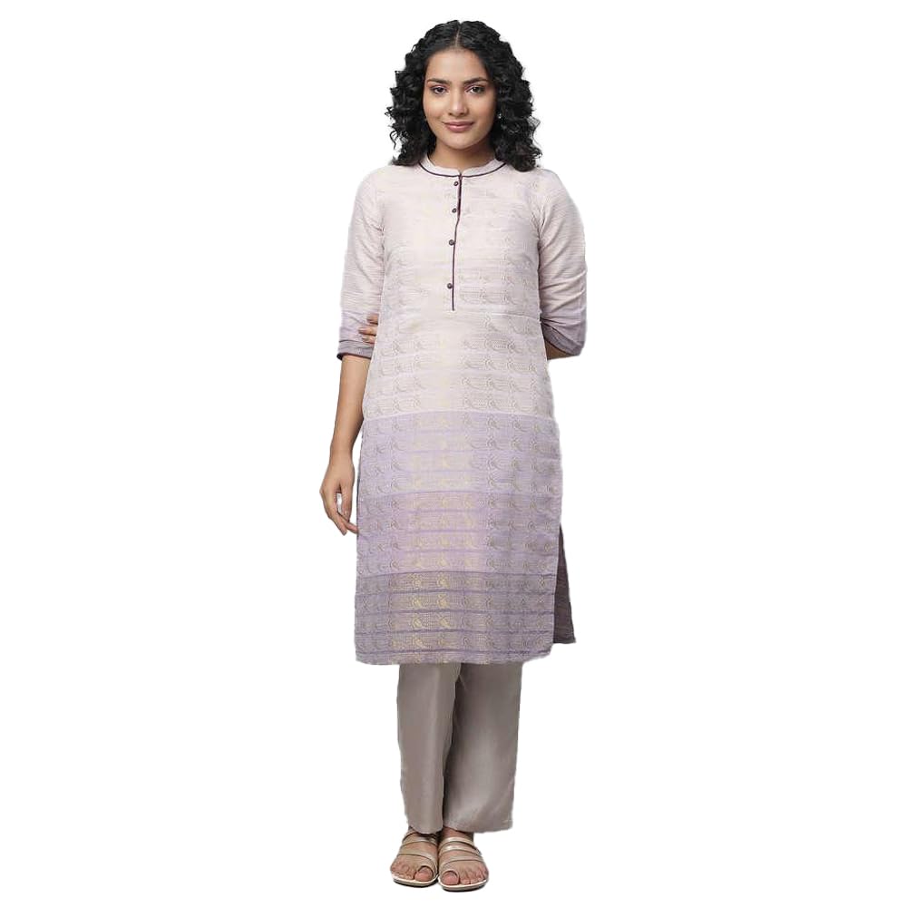 Aurelia Womens Cotton Blend Round Neck Regular Kurta(23FEA12668-704138_Purple_L
