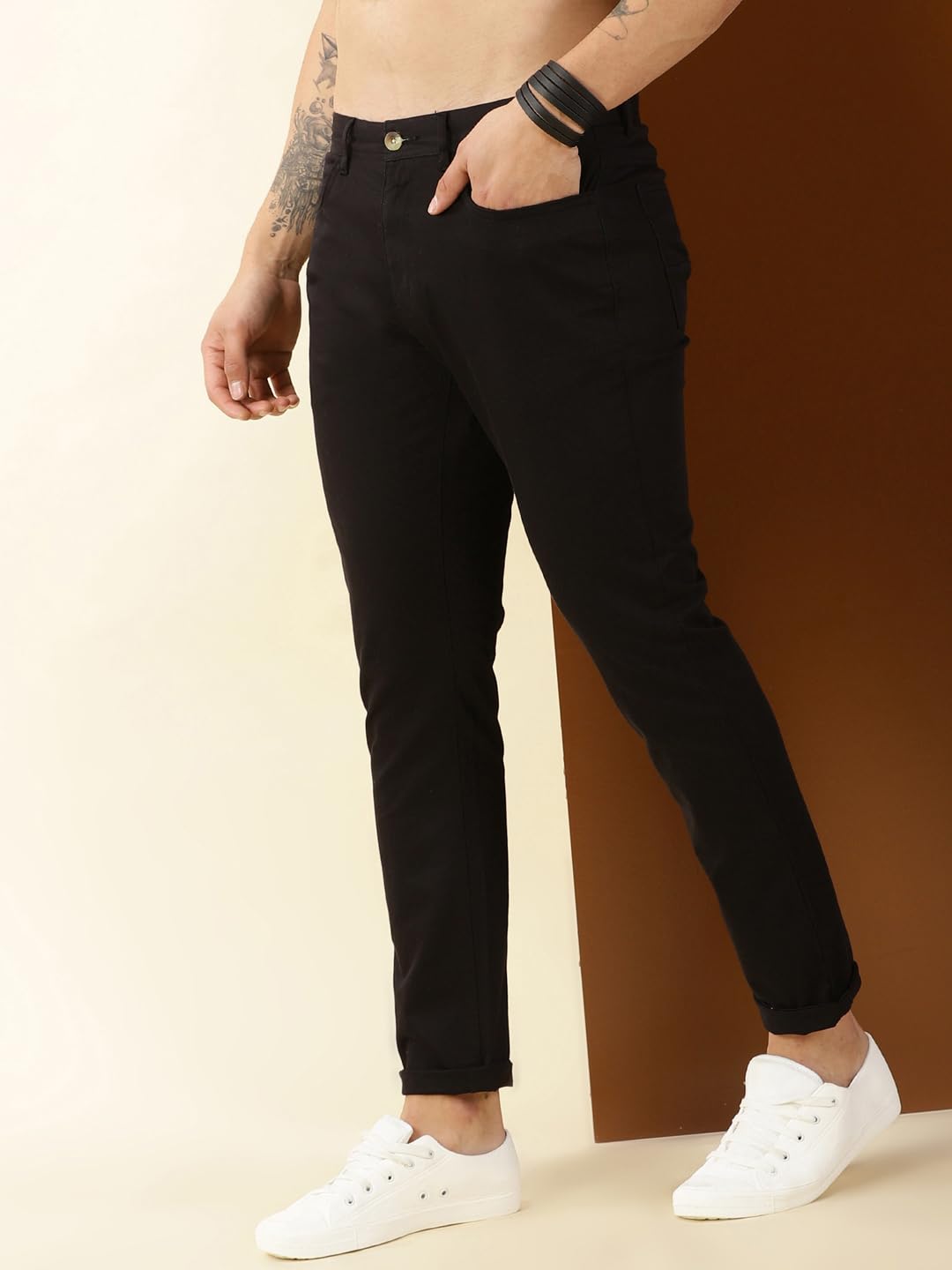 Thomas Scott Mens Cotton Blend Regular Fit Chinos - Black