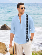 Finivo Fashion MenS Short Kurta With Printed Geometric Side Panel | Cotton Blend Full Sleeve Ethnic Topwear With Mandarin Collar