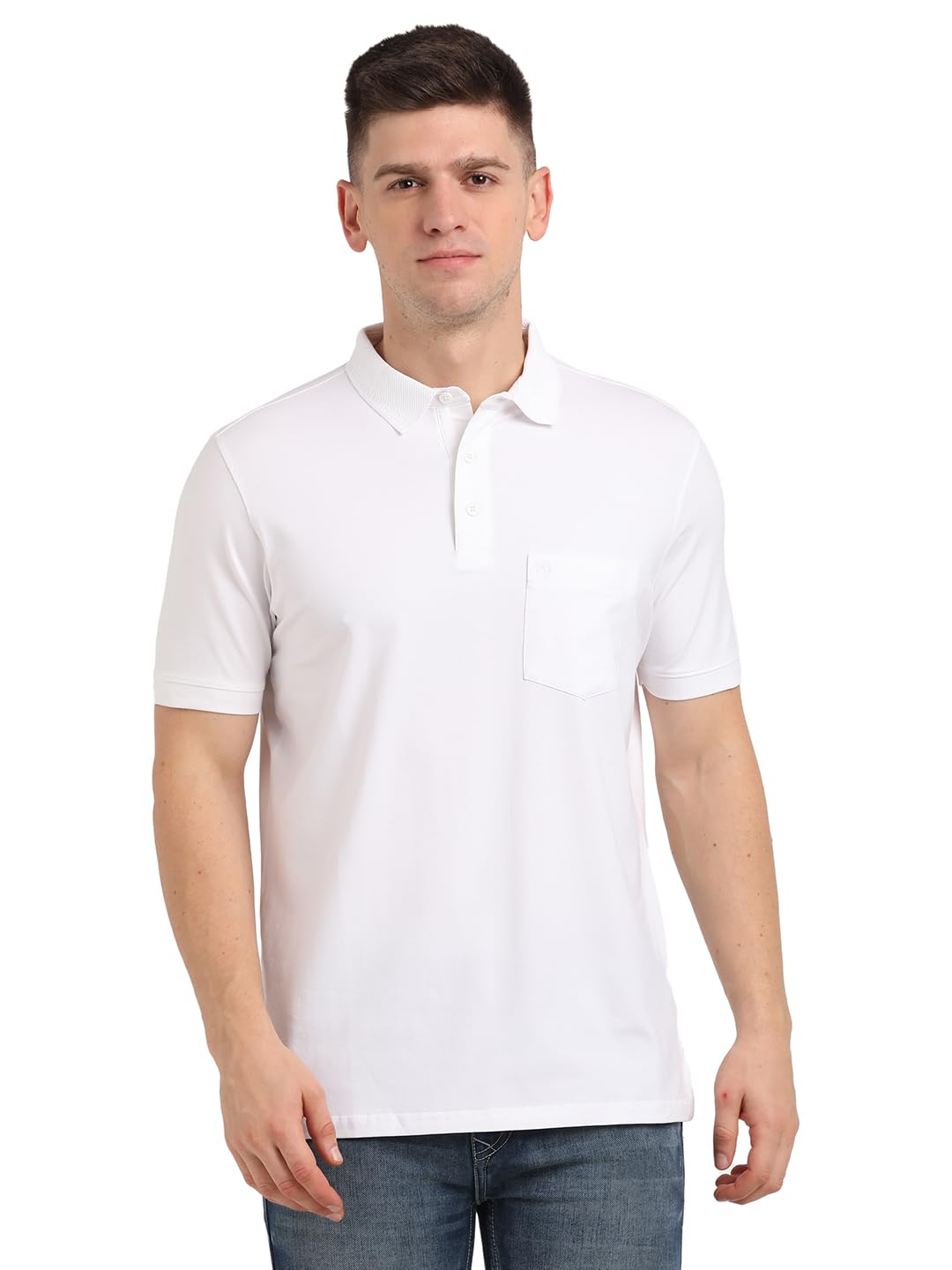 Turtle Men Knitted White Solid Polo T-Shirt