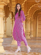 ANNI DESIGNER Womens Cotton Blend Straight Printed Kurta with Pant Set (Logar Pink_L_Pink_Large)