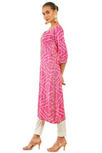 Soch Womens Pink Rayon Kurta With Bandhani Print And Floral Embroidery