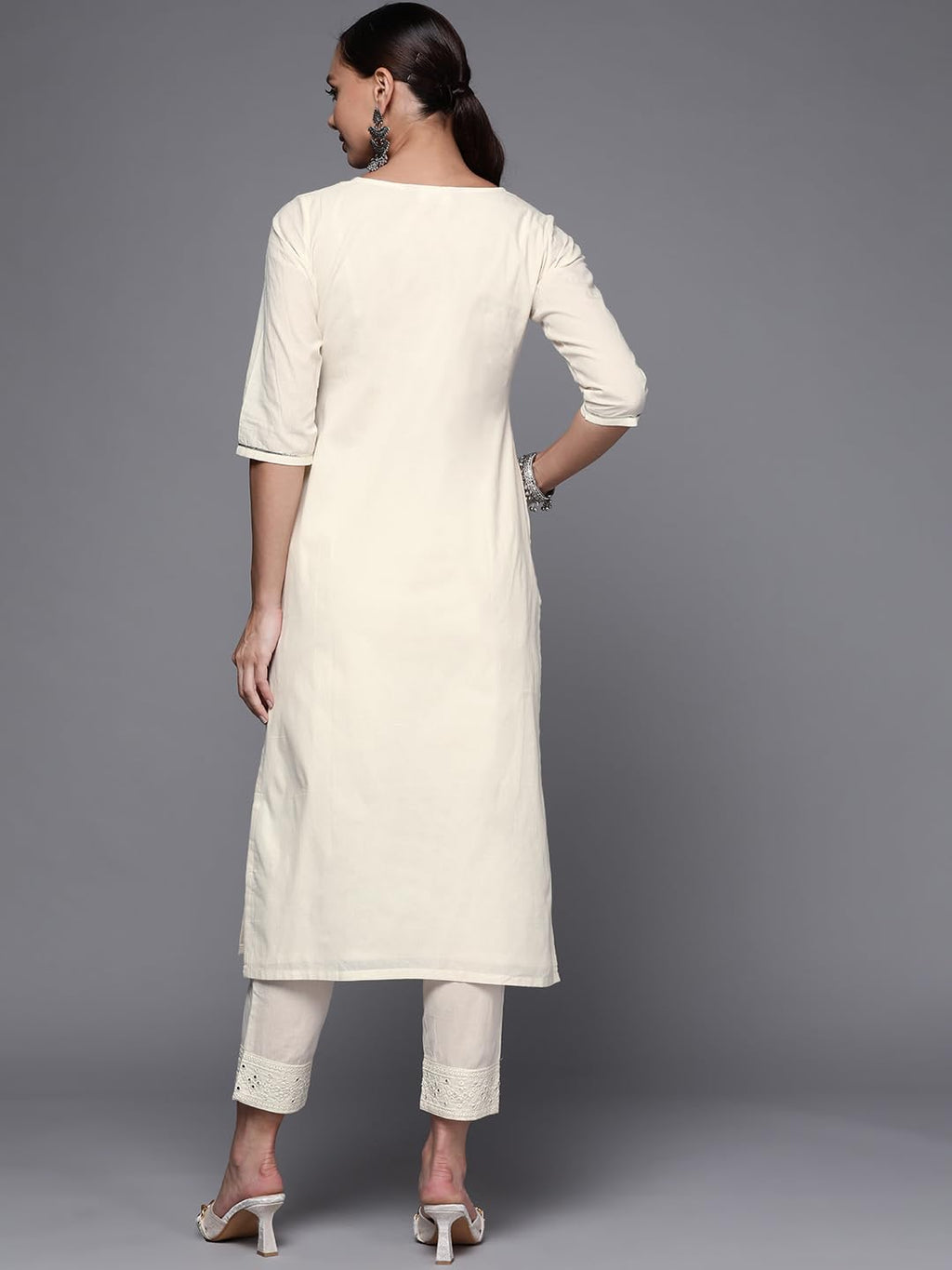 Libas WomenS Cotton Yoke Design Straight Kurta (24043O_Off White