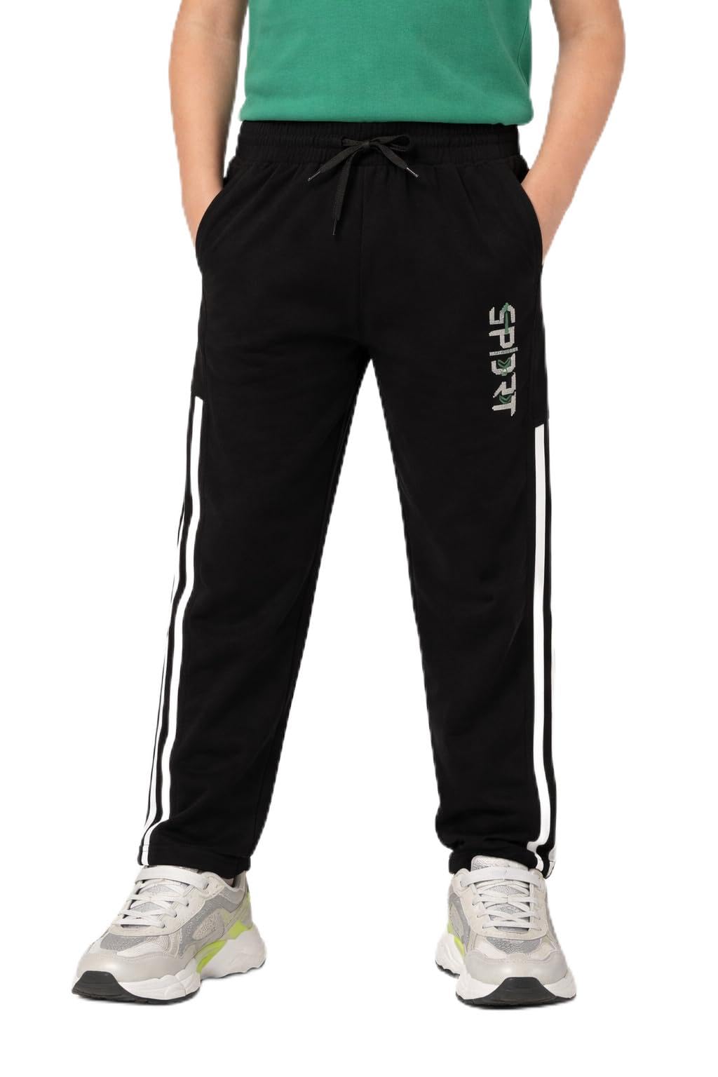 Sportking Boys Track Pants With White Side Stripes | Elastic Waist | Graphic Logo 13-14