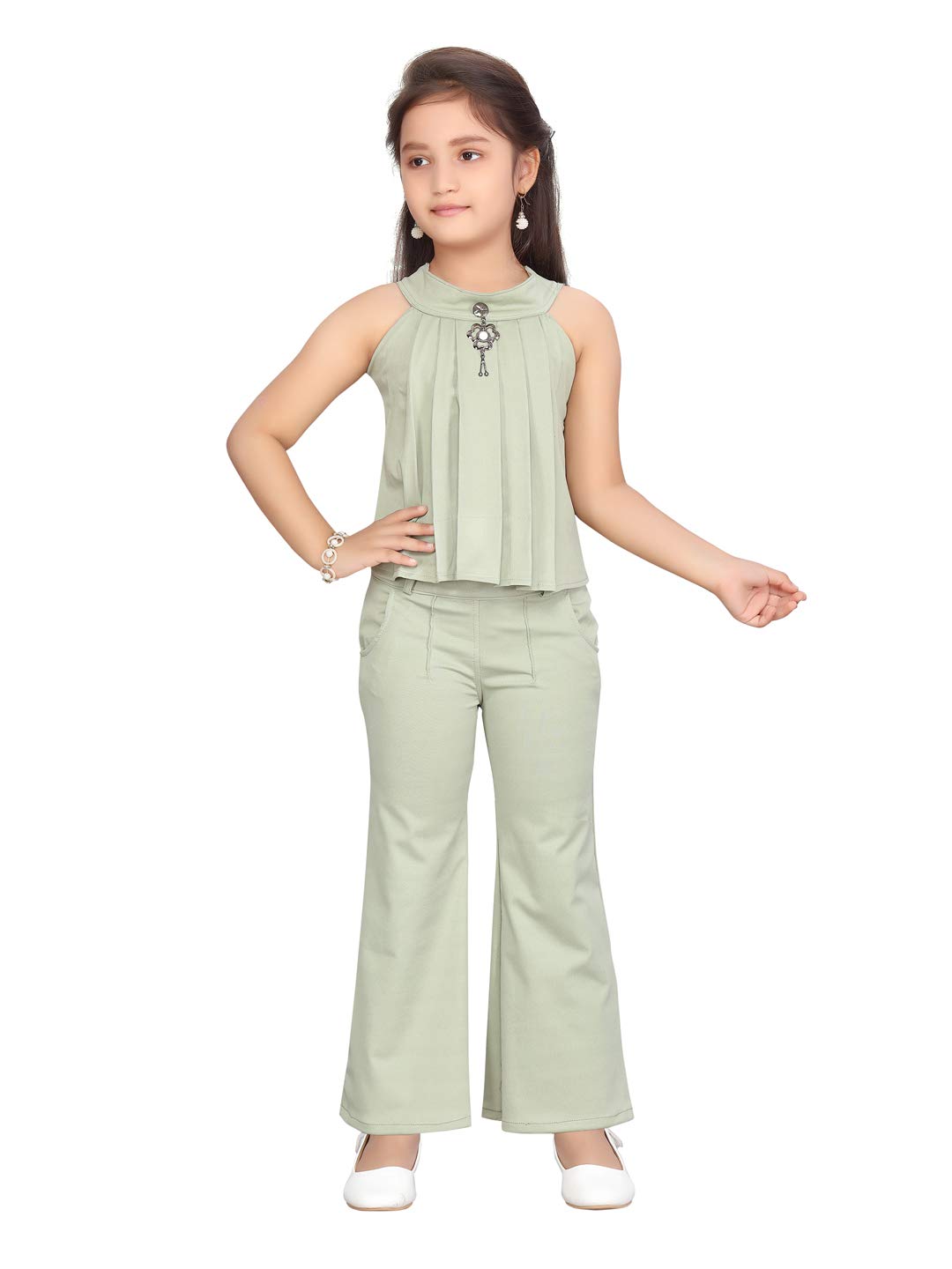 Aarika GirlS Cotton Blend Top And Pant Suit-Dress Set (Dr-1601_Green_24)