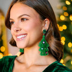 Me&Hz Cute Christmas Tree Earrings Dangle Drop Green Tassel Earrings Jingle Bell Ornament Christmas Earrings for Women Holiday E