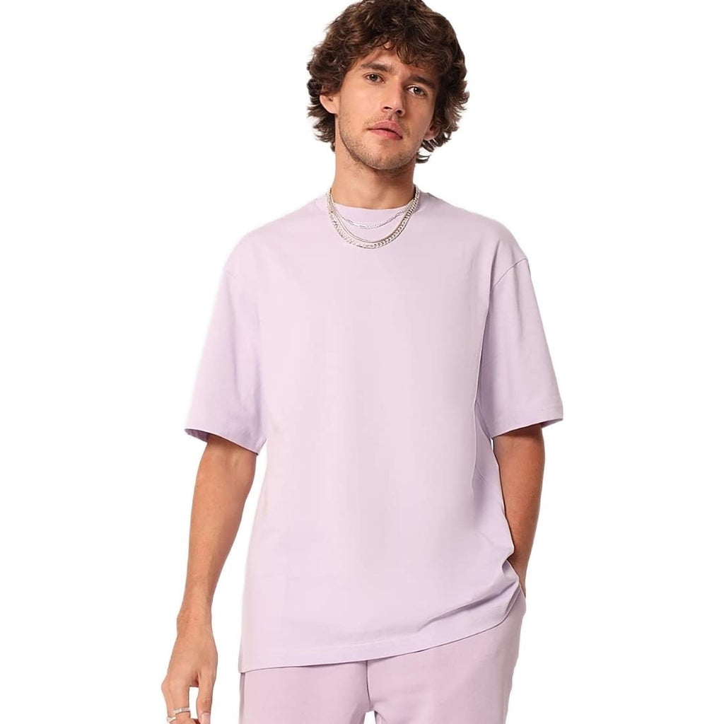 Bewakoof Mens Solid Purple Round Neck Half Sleeve Oversized T-Shirt