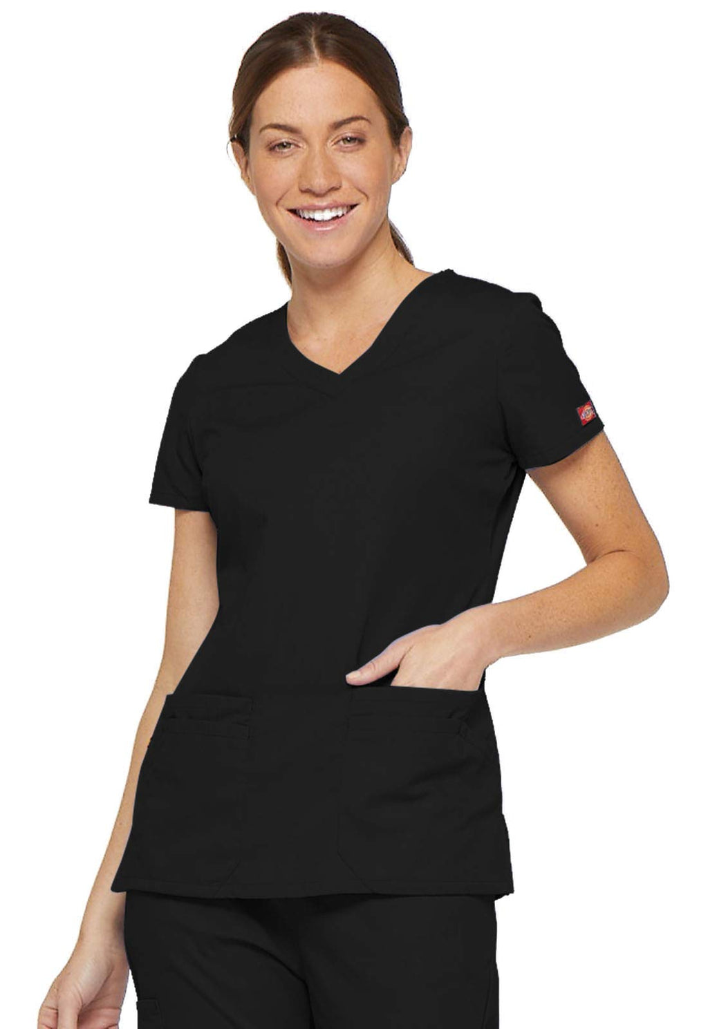 Dickies EDS Signature Women Scrubs Top V-Neck 85906, XS, Black