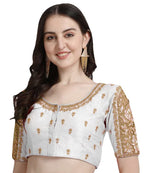 Pujia Mills Womens Silk Floral Half Sleeve Regular Blouse (Gulab White 38)