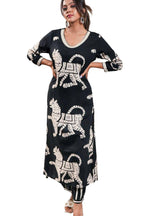 ANNI DESIGNER Womens Cotton Blend Straight Printed Kurta with Pant (Lanka-Black-NS_XXL_Black_XX-Large)