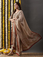 ANNI DESIGNER Womens Cotton Blend Straight Printed Kurta with Pant & Dupatta (Kalpa Beige_S_Beige_Small)