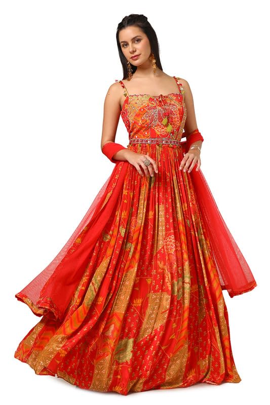 Soch Women Floral Print Gown with Mirror Work
