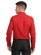 Turtle Men Red Cotton Linen Printed Slim Fit Shirts