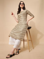 Nainvish Women'S Cotton Blend Straight Round Neck Printed Kurta (Sd415_K-M._Dark Yellow)