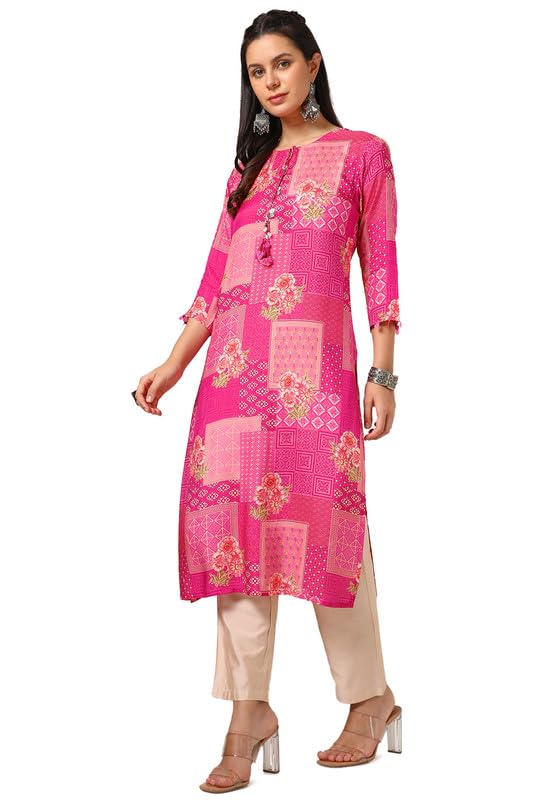 Soch Womens Pink Viscose Muslin Floral Print Kurta
