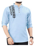 Finivo Fashion MenS Cotton Blend Kurta Style Shirt | Mandarin Collar Long Sleeve Casual Ethnic Shirt With Button Placket | Styl