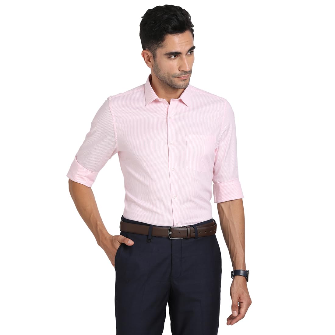 Turtle Men Giza Cotton Striped Regular Fit Light Pink Formal Shirt