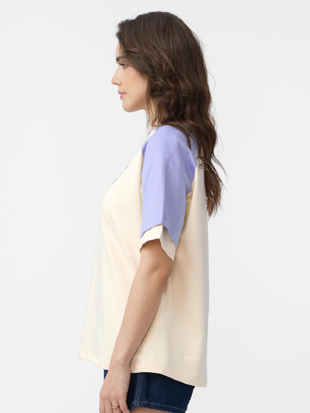 The Souled Store Oversized T-Shirt: Manifest It Women and Girls Short Sleeves Round Neck Off White and Blue Graphic Printed Cott