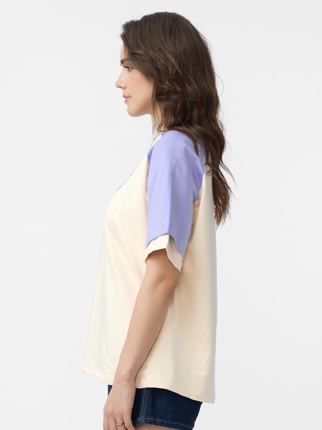 The Souled Store Oversized T-Shirt: Manifest It Women and Girls Short Sleeves Round Neck Off White and Blue Graphic Printed Cott