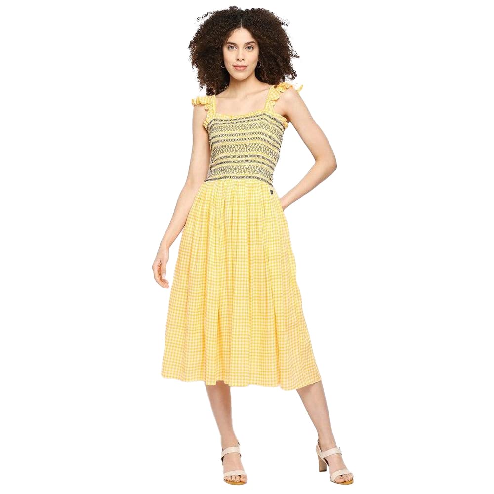 Pepe Jeans WomenS Cotton A-Line Below The Knee Casual Dress (Pl953107_Yellow_S)