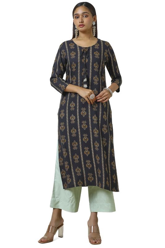 Soch Women Rayon Foil Print Kurta with Tassels