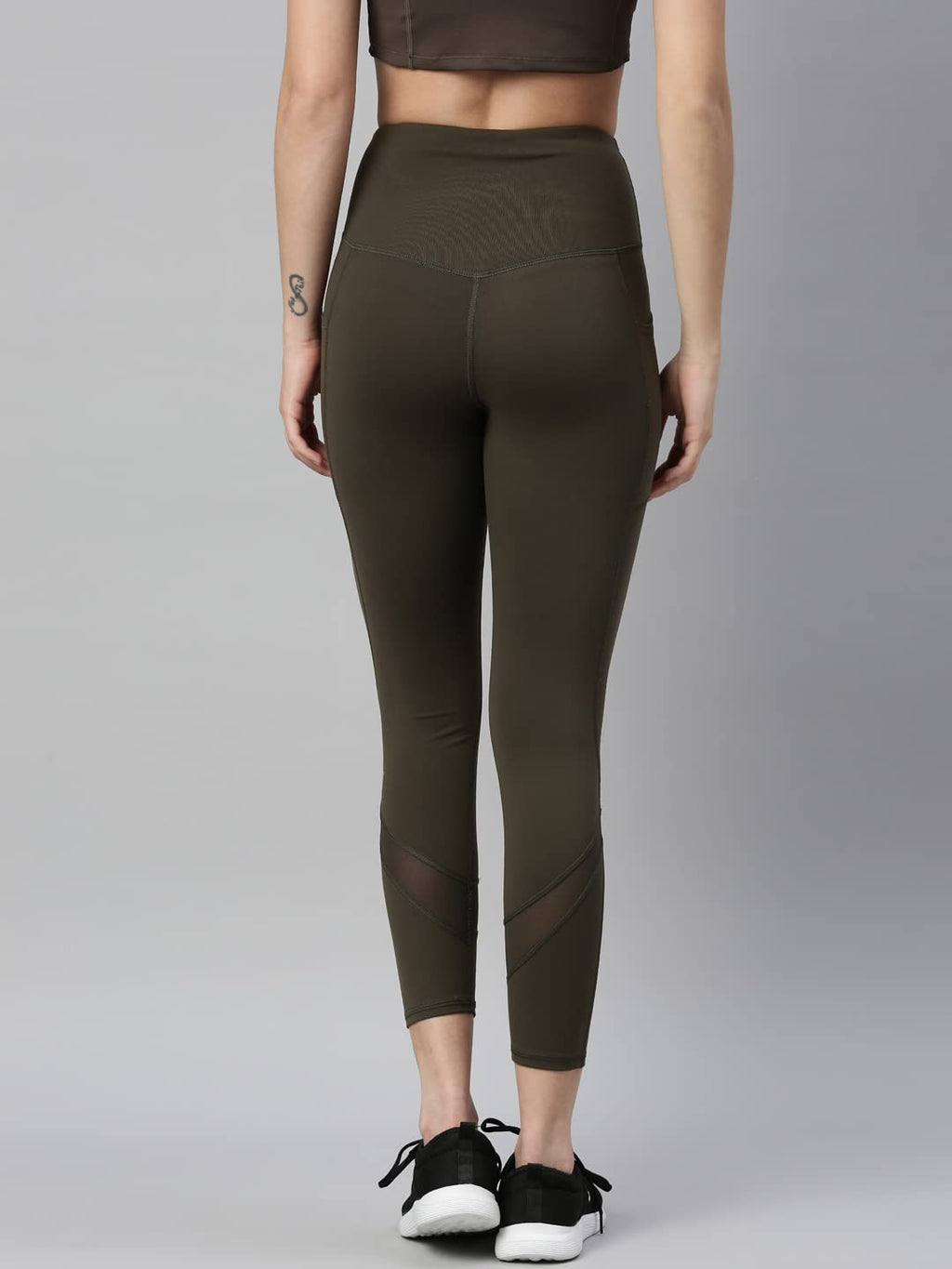 Enamor Athleisure Leggings for women with Pockets with Adjustable High waist used as track pants yoga pants tights (A601_Olive N