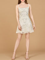 Lara 51211- Beaded Mini Wedding Dress with Godets