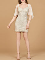 Lara 51213 - Beaded Cape Sleeve Wedding Short Dress