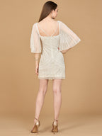 Lara 51213 - Beaded Cape Sleeve Wedding Short Dress