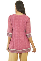 Soch Womens Pink Georgette Floral Print Round-Neck Tunic with Beadwork