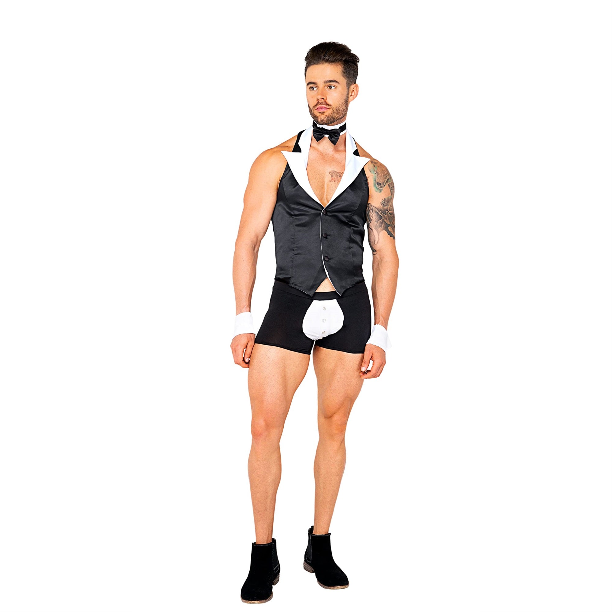 Roma Costume Men's 4pc Butler Beefcake Costume, Black/White, Small