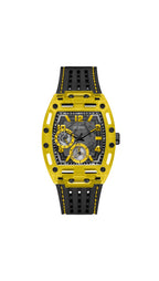 GUESS Men's 44mm Watch - Black Strap Black Dial Yellow Case