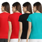 Preneum Womens Cotton Regular Fit Latest Graphic Stylish Printed Short Sleeves Casual T-Shirt || Trendy & Style (Pack 4), Red &