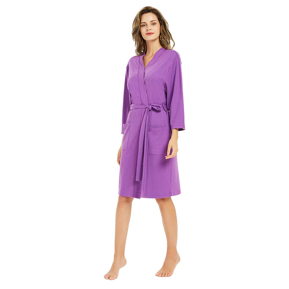 U2SKIIN Womens Cotton Robes, Lightweight Robes for Women with 3/4 Sleeves Knit Bathrobe Soft Sleepwear Ladies Loungewear(Violet,