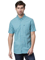 Thomas Scott Mens | Short Sleeve | Checks Printed | Regular Fit | 100% Cotton | Button Down Collar | Casual | Shirt (Jade Green_