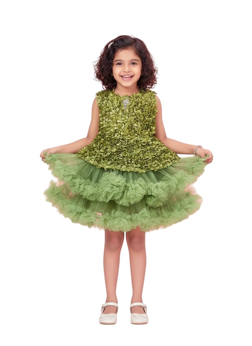 Aarika Girls Green Colour Net Solid Frock-(6-6 Years)-(Oct_Fk-12283-Green-18)