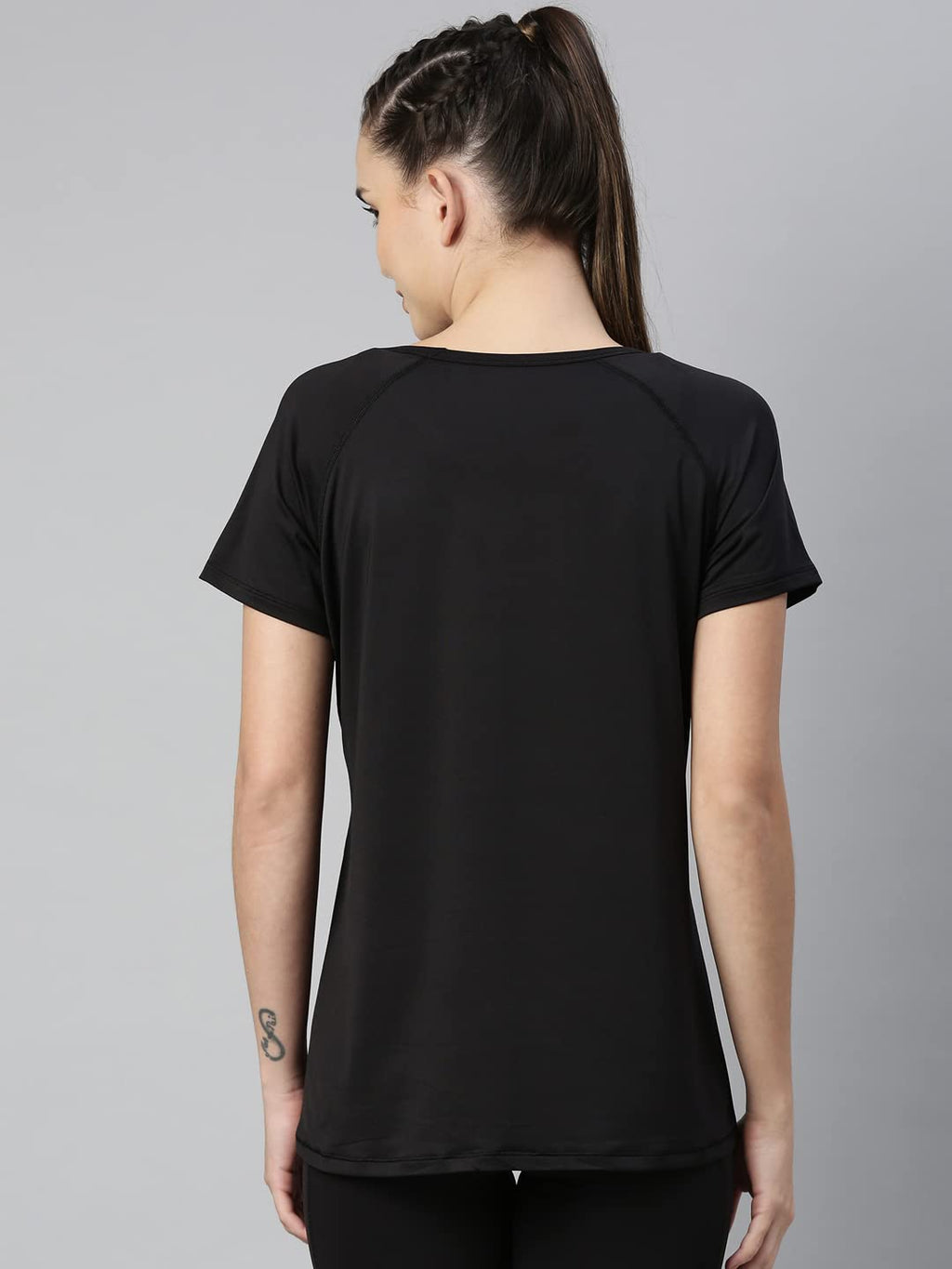 Enamor Athleisure Womens Polyester Relaxed Fit Long Length Raglan Sleeves Scoop Neck Quick Dry 4 Way Stretch Antimicrobial Grap