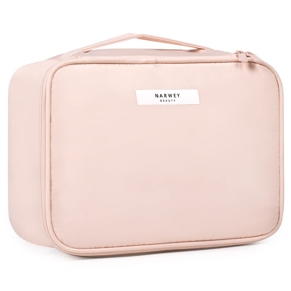 Narwey Travel Makeup Bag Large Cosmetic Bag Make up Case Organizer for Women (Soft Pink)