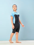 Aarika Girls Sports Wear Black-Sky Blue Colour Solid Nylon Swim Suit (4-15 Years)-(SW-SHM-AB-610)