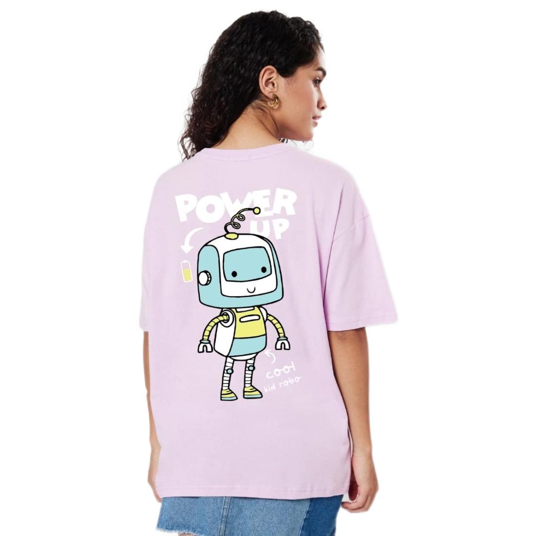 Bewakoof Womens Power Up Graphic Print Purple Round Neck T-Shirt