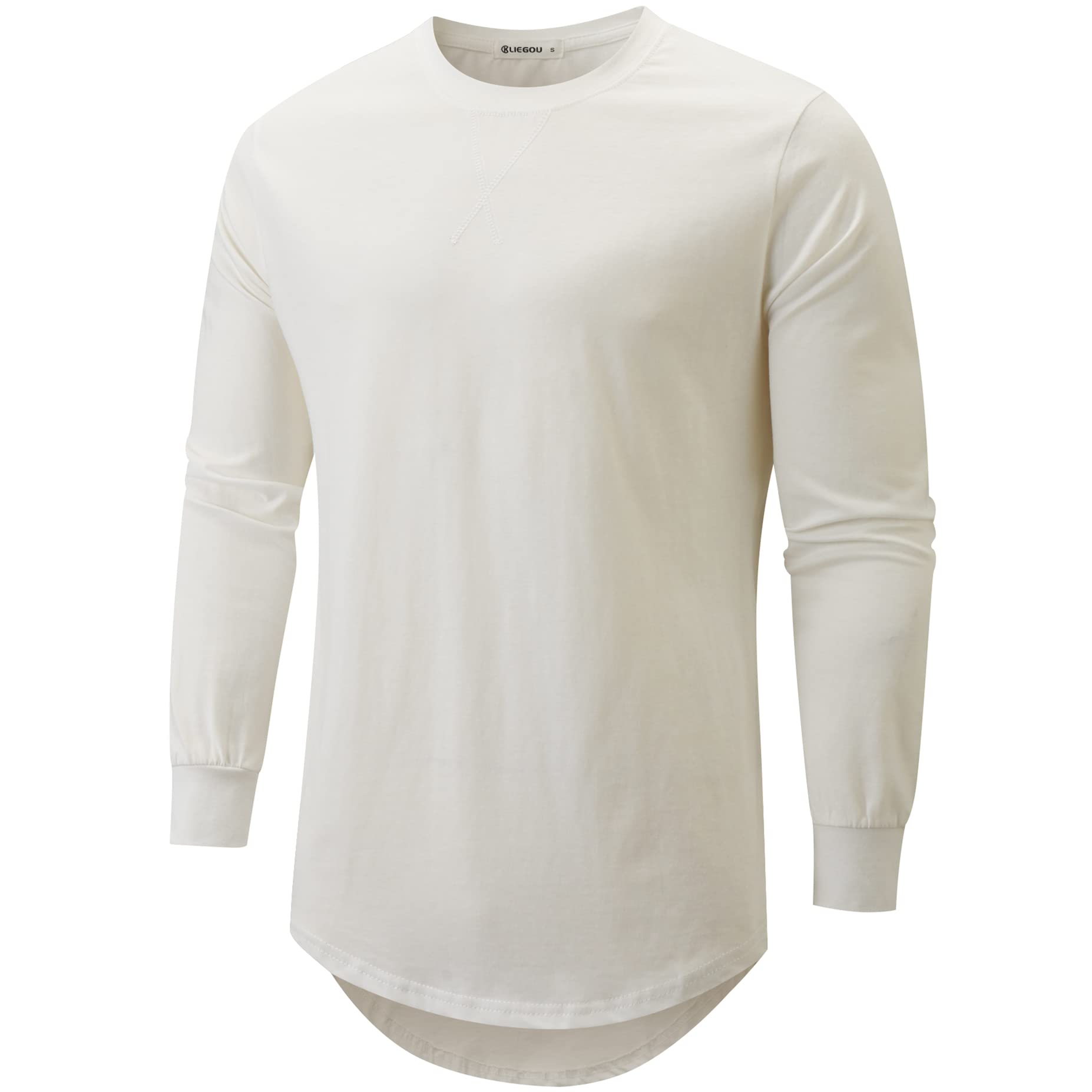 KLIEgOU Mens cotton Hipster Hip Hop Longline Long Sleeve T Shirt67(White M)