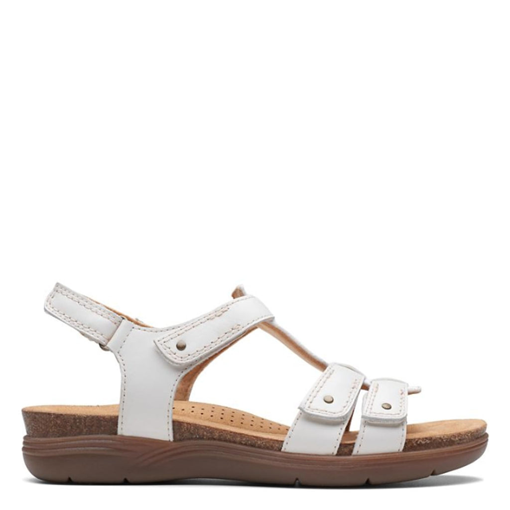 Clarks Women's April Cove Flat Sandal, White Leather, 11