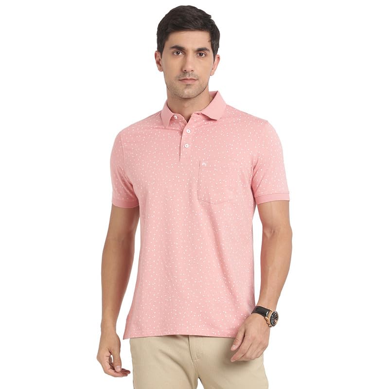 Turtle Men Cotton Stretch Light Pink Printed Slim Fit Polo Tshirt