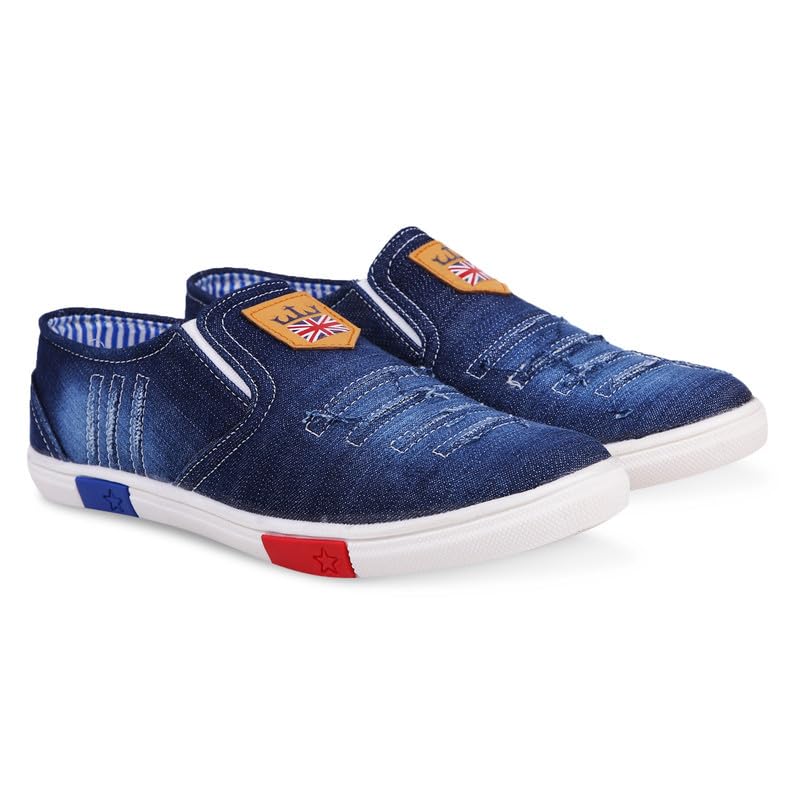 ZOVIM Mens Denim Casual Outdoor Walking Lightweight Comfortable Slip On Shoes(Colour:Blue,Size:8) 8