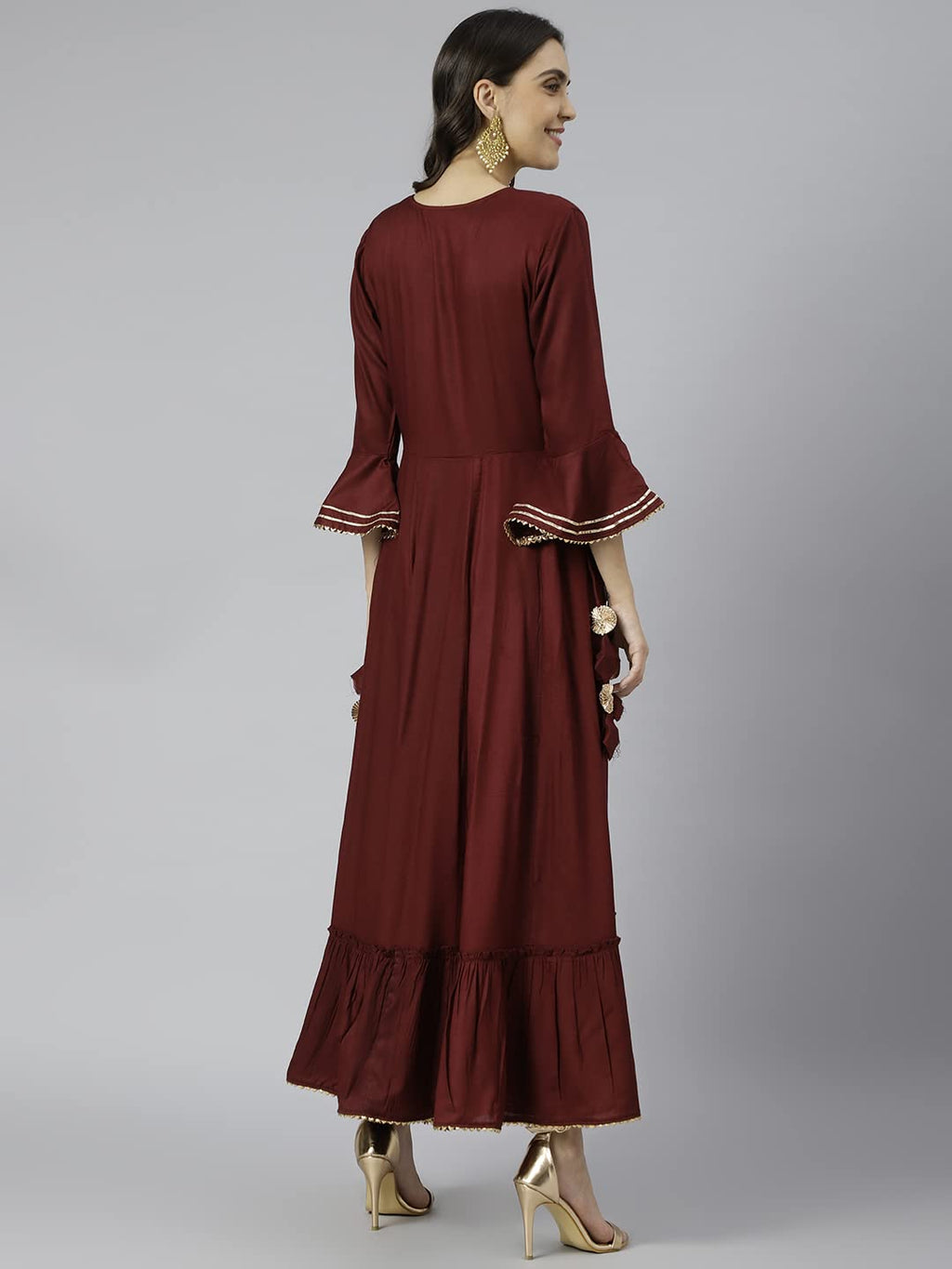 Gosriki Women'S Cotton Blend Anarkali Solid Kurta (Gheru_New-Go)