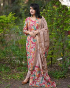 ANNI DESIGNER Womens Cotton Blend Straight Printed Kurta with Pant & Dupatta (Candy Beige-JL_L_Beige_Large)
