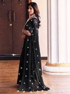 Satrani Womens Georgette Embroidery Saree with Unstitched Blouse Piece